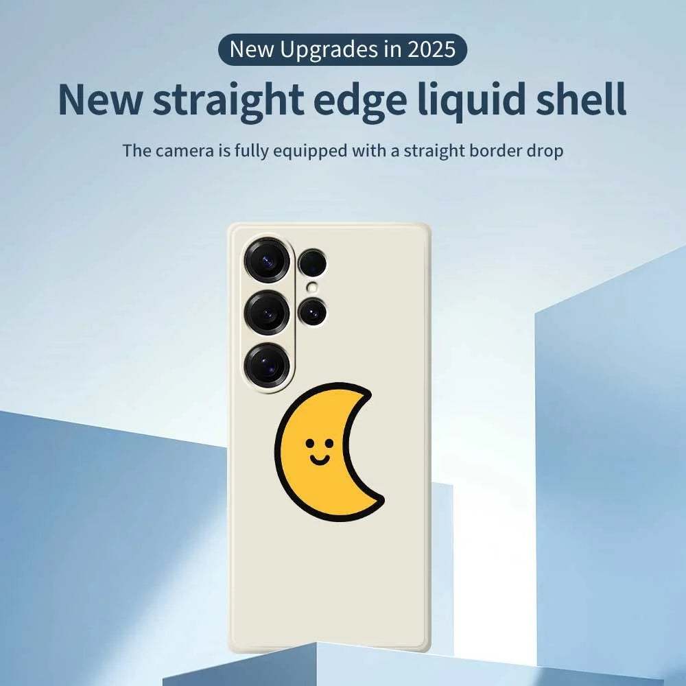 For Samsung Galaxy S25 Ultra Case Yellow Moon Pattern Printing Straight Edge TPU Phone Back Cover - Beige - 2