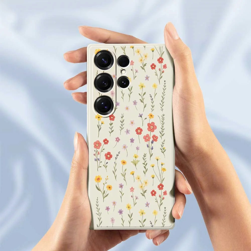 For Samsung Galaxy S25 Ultra Case Flowers and Grass Pattern Printing Straight Edge TPU Phone Back Cover - Beige - 5