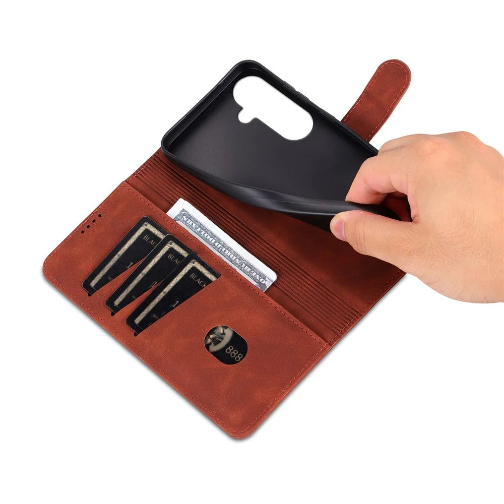 AZNS For Samsung Galaxy A18 5G / A18 4G / A17 5G / A17 4G / A26 5G Case PU Leather Wallet Phone Cover - Brown - 5