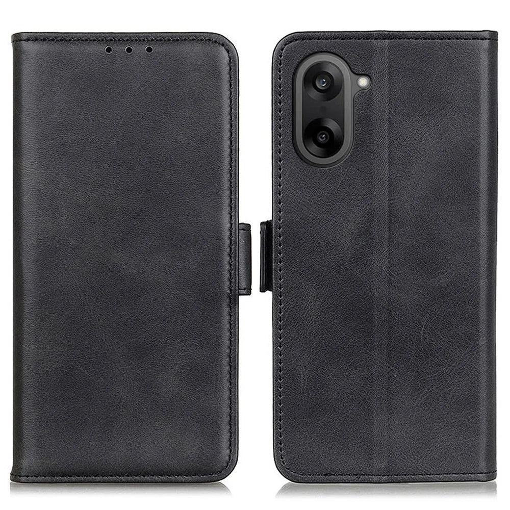 For OnePlus Nord CE5 5G / Ace 5 Racing 5G Case Stand Cowhide Texture PU Leather Phone Cover - Black - 1