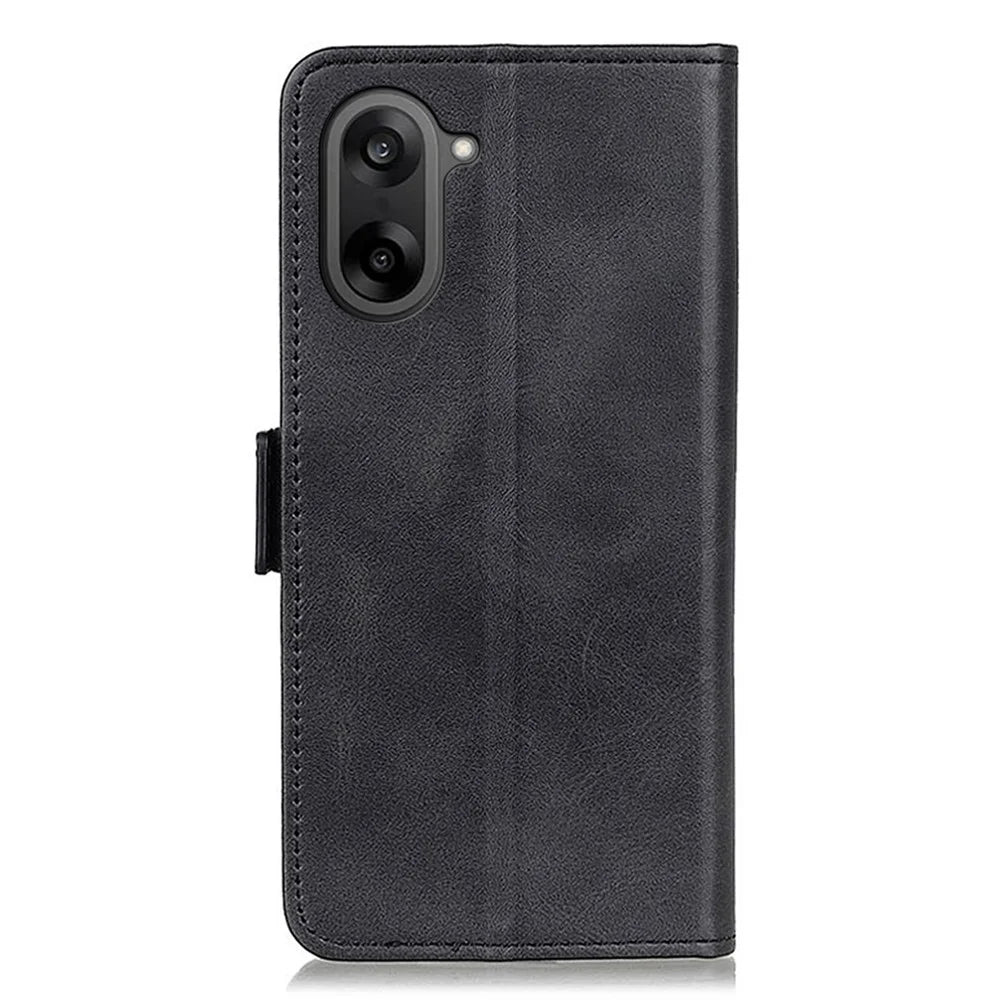 For OnePlus Nord CE5 5G / Ace 5 Racing 5G Case Stand Cowhide Texture PU Leather Phone Cover - Black - 6