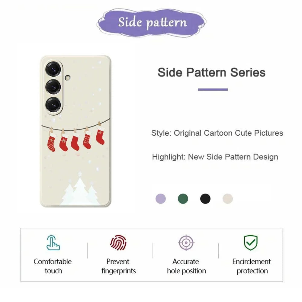 For Samsung Galaxy S25 Case Christmas Stockings Pattern Printing Straight Edge TPU Phone Back Cover - Beige - 2