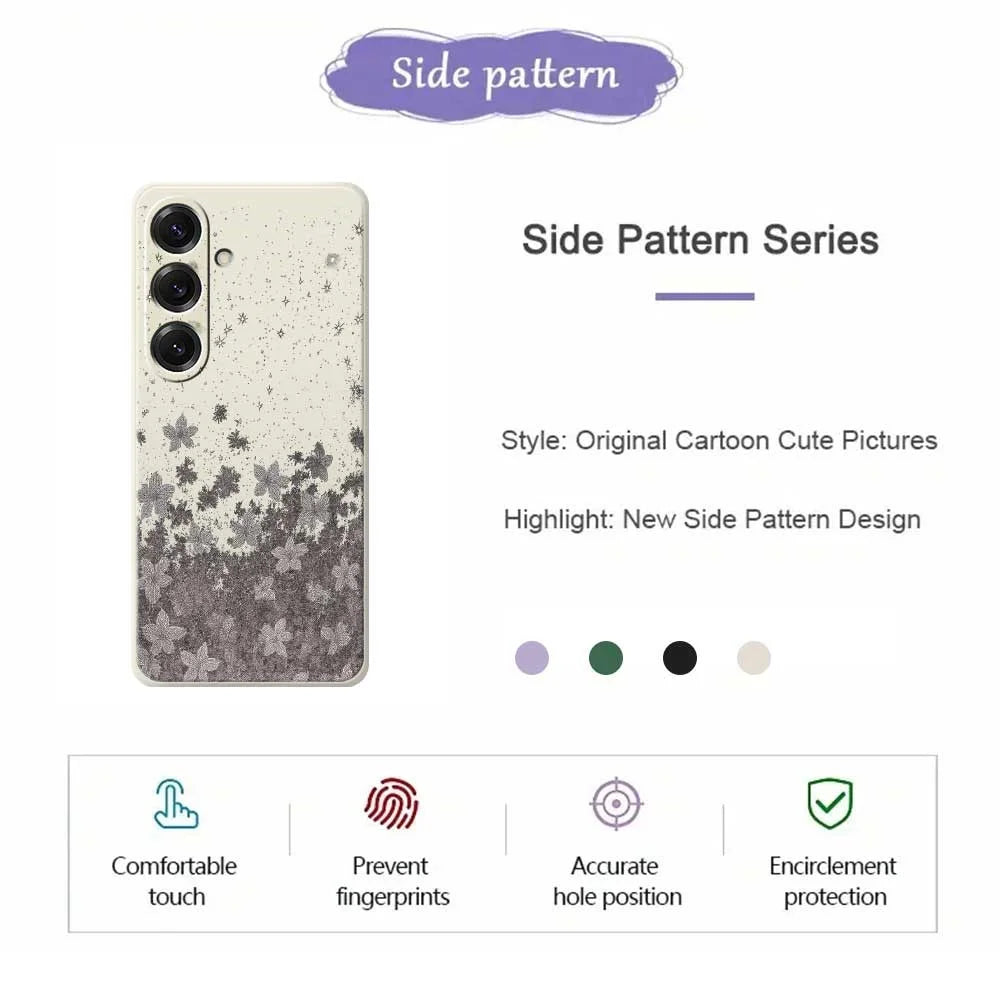 For Samsung Galaxy S25 Case Grey Flowers Pattern Printing Straight Edge TPU Phone Back Cover - Beige - 2