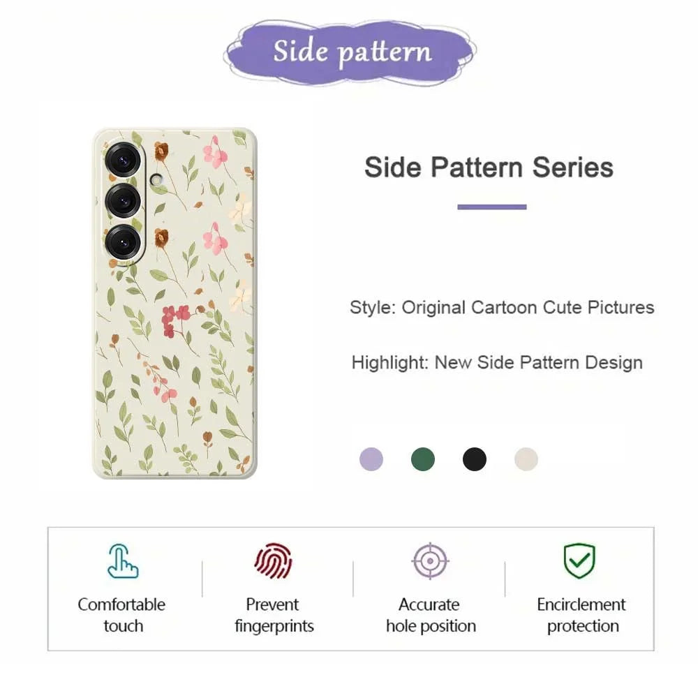 For Samsung Galaxy S25 Case Small Flower Leaves Pattern Printing Straight Edge TPU Phone Back Cover - Beige - 2