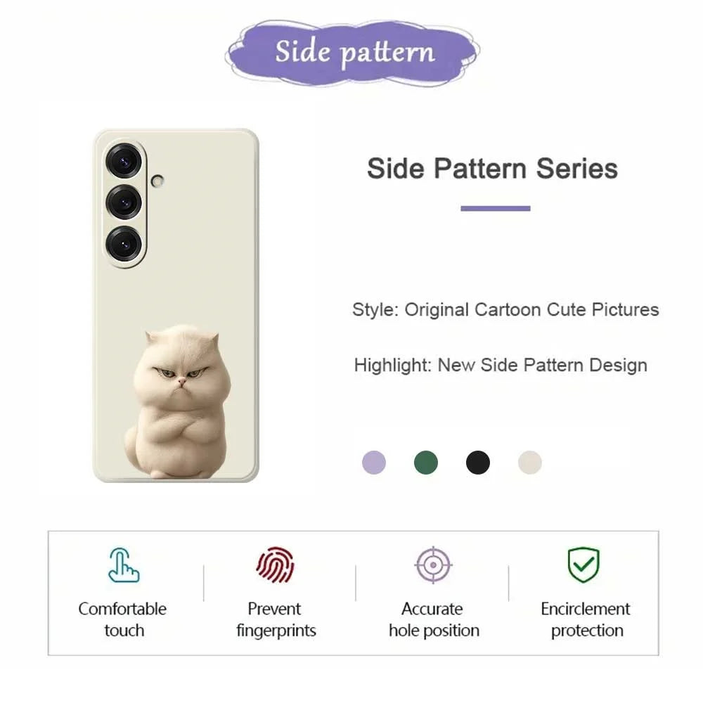For Samsung Galaxy S25 Case Angry Cat Pattern Printing Straight Edge TPU Phone Back Cover - Beige - 2
