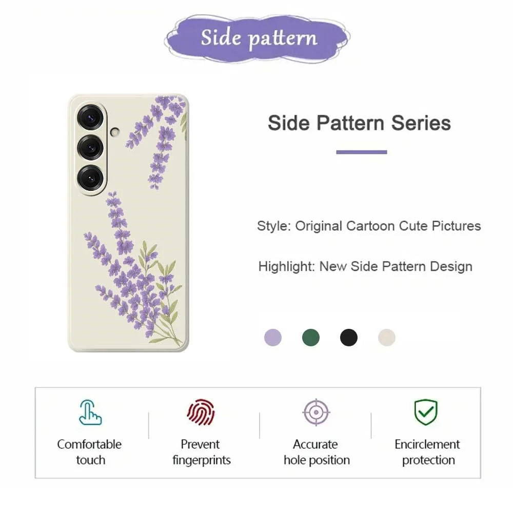 For Samsung Galaxy S25 Case Lavender Pattern Printing Straight Edge TPU Phone Back Cover - Beige - 2