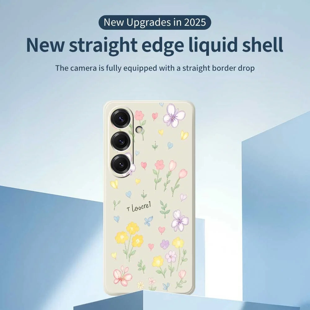 For Samsung Galaxy S25 Case Small Flowers Pattern Printing Straight Edge TPU Phone Back Cover - Beige - 3