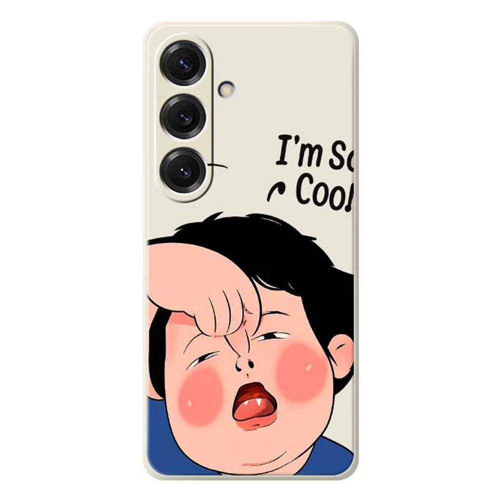 For Samsung Galaxy S25 Case Make Faces Kid Pattern Printing Straight Edge TPU Phone Back Cover - Beige - 1