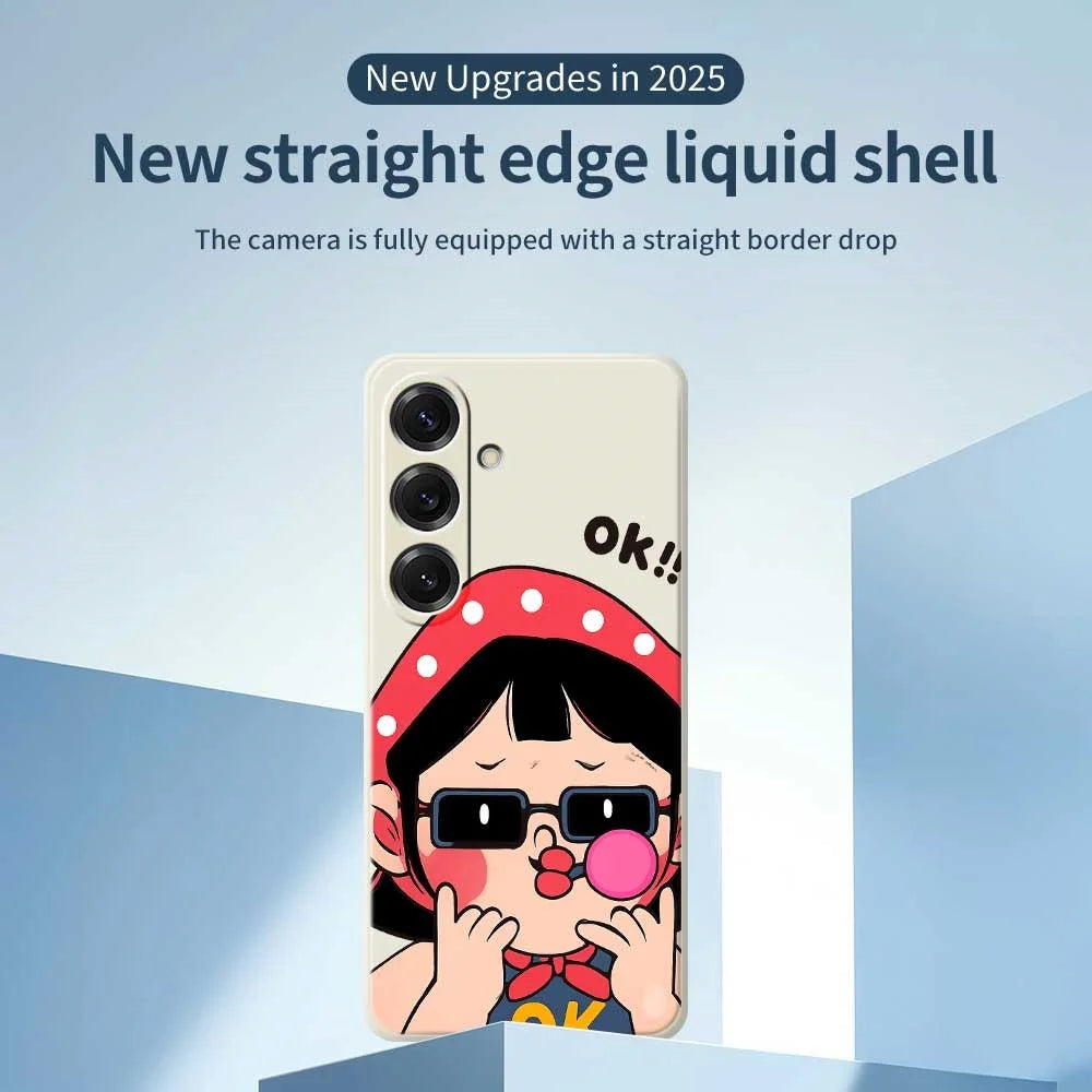 For Samsung Galaxy S25 Case Cute Kid Pattern Printing Straight Edge TPU Phone Back Cover - Beige - 3