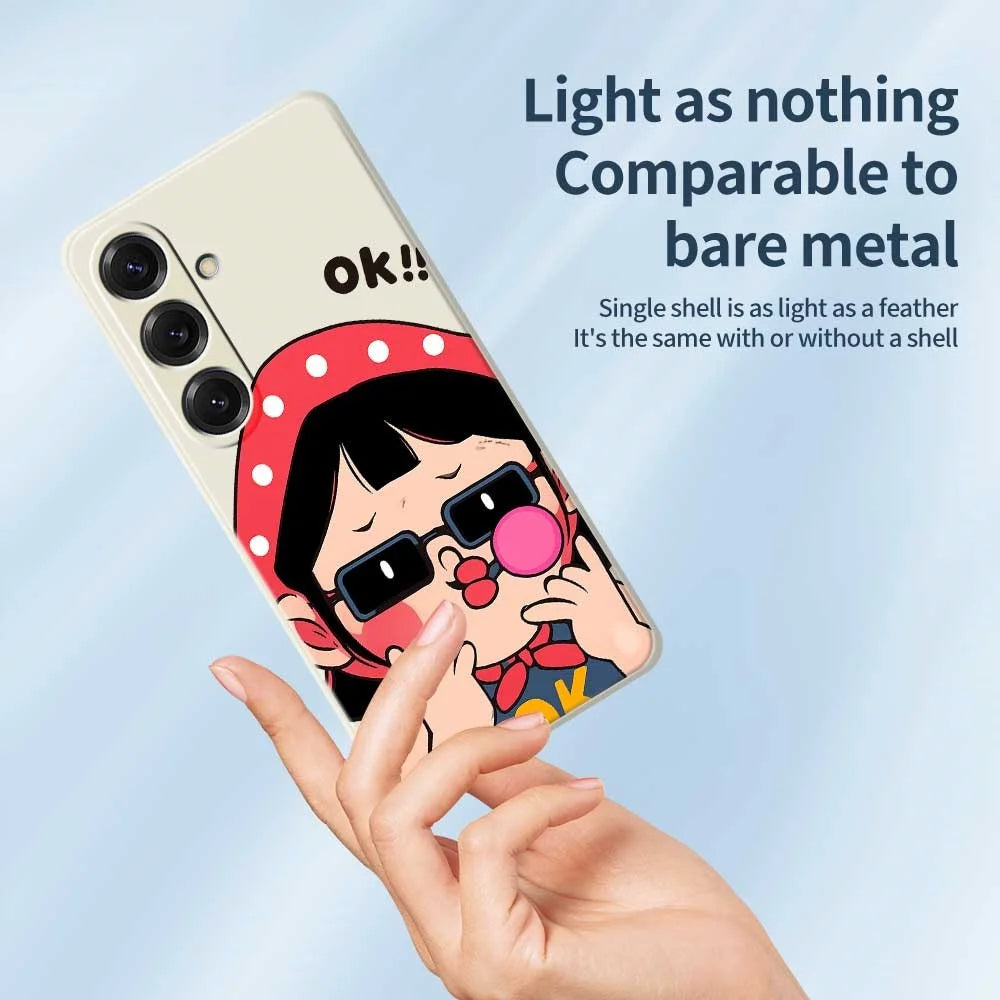 For Samsung Galaxy S25 Case Cute Kid Pattern Printing Straight Edge TPU Phone Back Cover - Beige - 4
