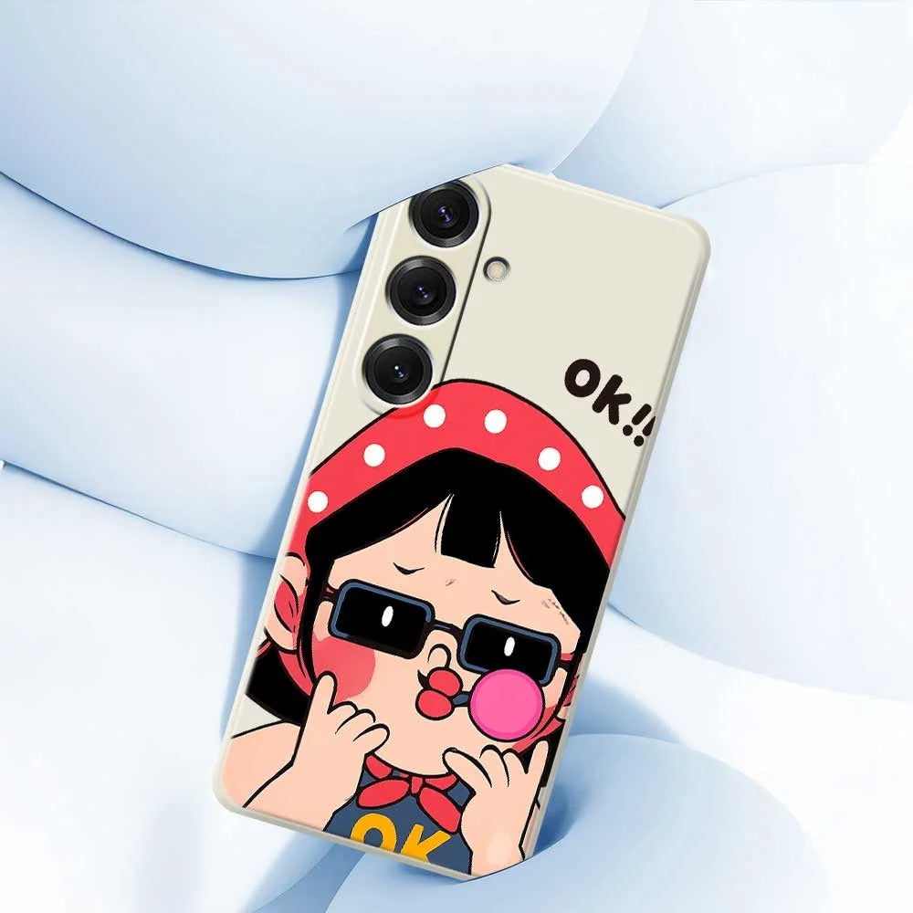 For Samsung Galaxy S25 Case Cute Kid Pattern Printing Straight Edge TPU Phone Back Cover - Beige - 5