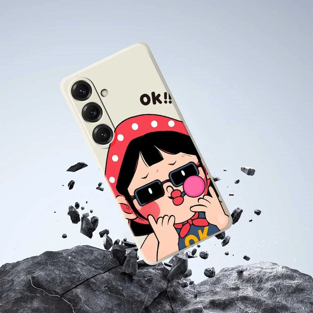 For Samsung Galaxy S25 Case Cute Kid Pattern Printing Straight Edge TPU Phone Back Cover - Beige - 7