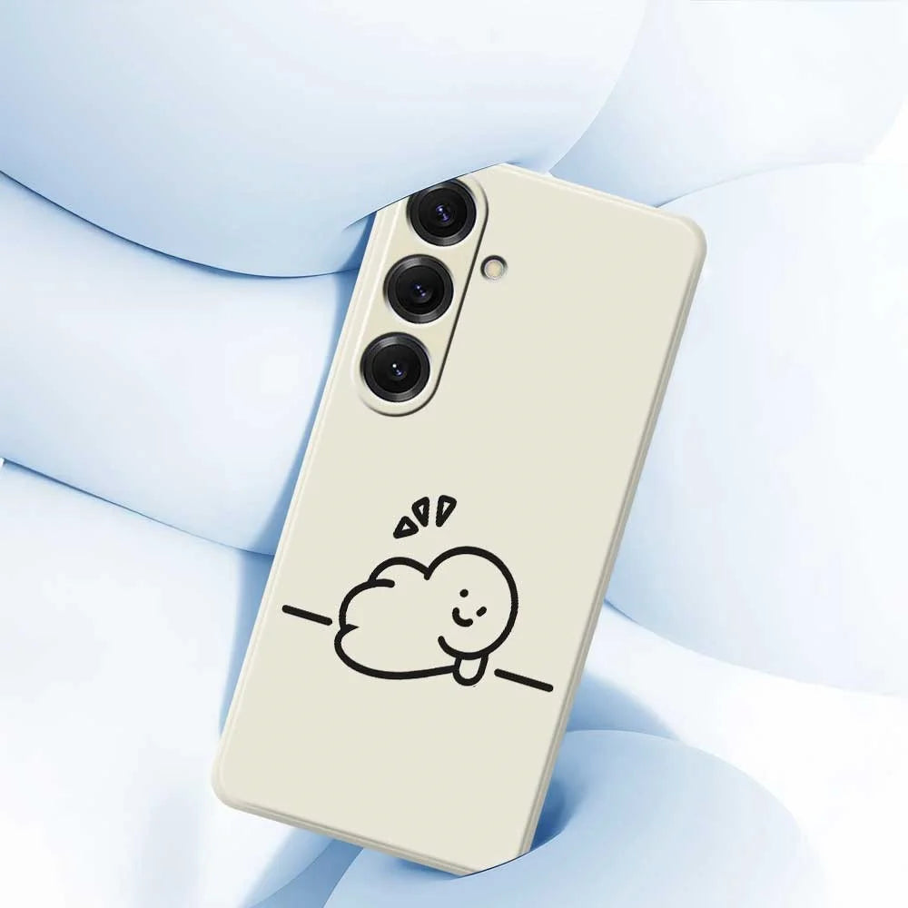 For Samsung Galaxy S25 Case Stick Figure Pattern Printing Straight Edge TPU Phone Back Cover - Beige - 5