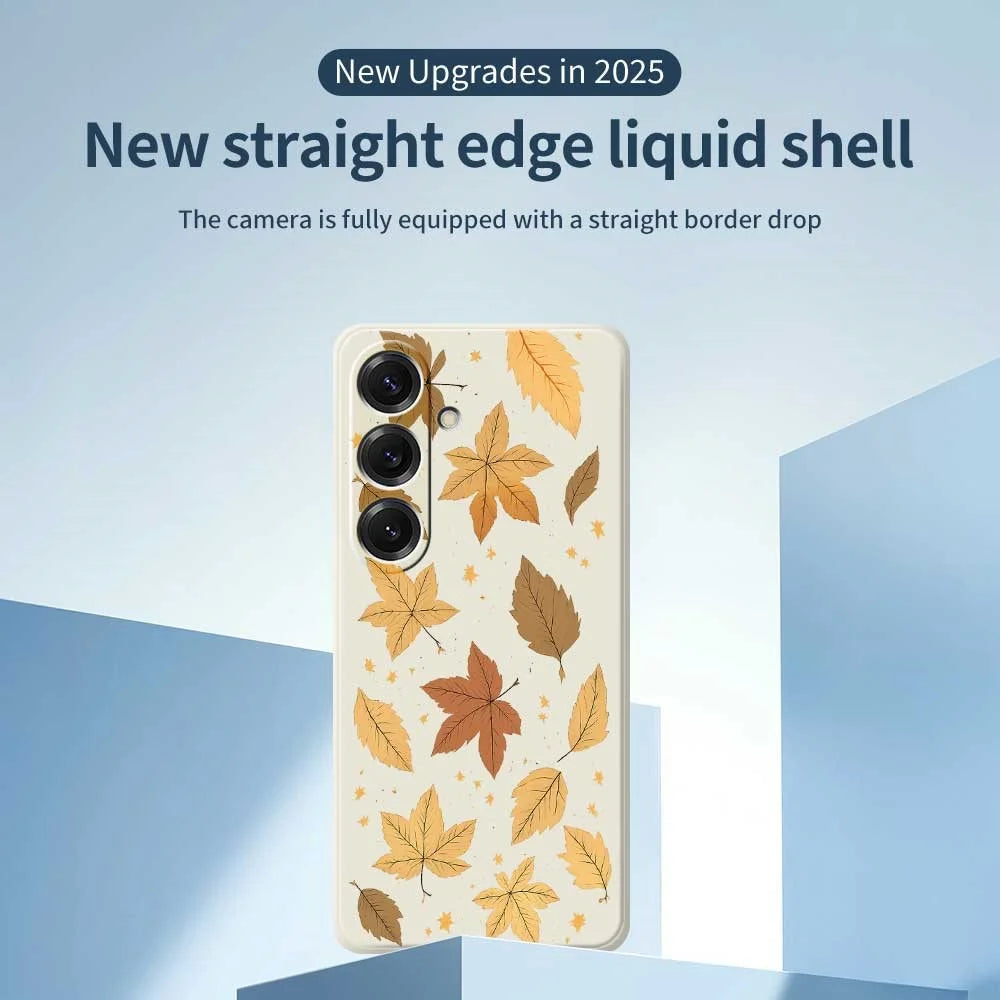 For Samsung Galaxy S25 Case Maple Leaves Pattern Printing Straight Edge TPU Phone Back Cover - Beige - 3