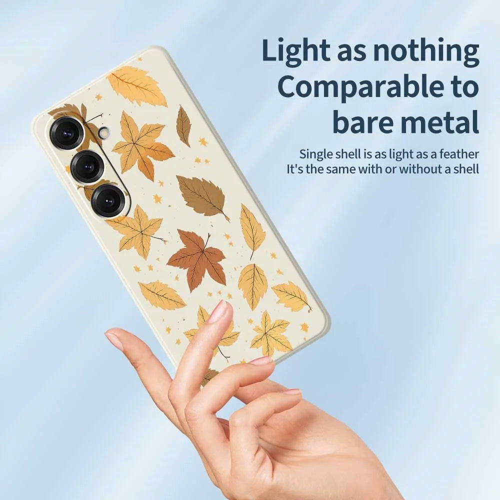 For Samsung Galaxy S25 Case Maple Leaves Pattern Printing Straight Edge TPU Phone Back Cover - Beige - 4