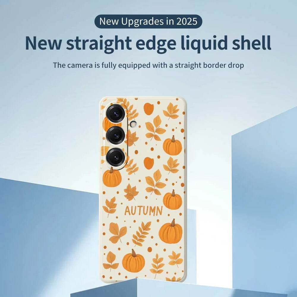 For Samsung Galaxy S25 Case Autumn Theme Pattern Printing Straight Edge TPU Phone Back Cover - Beige - 3