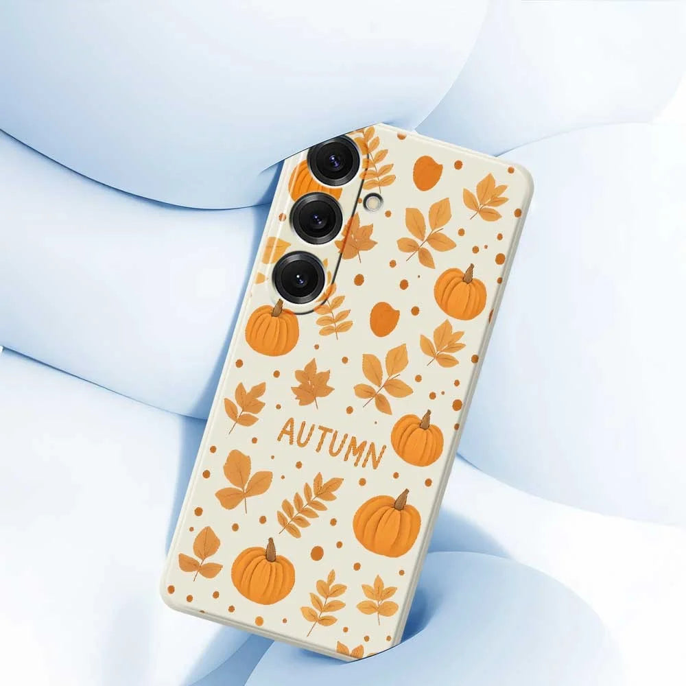 For Samsung Galaxy S25 Case Autumn Theme Pattern Printing Straight Edge TPU Phone Back Cover - Beige - 5