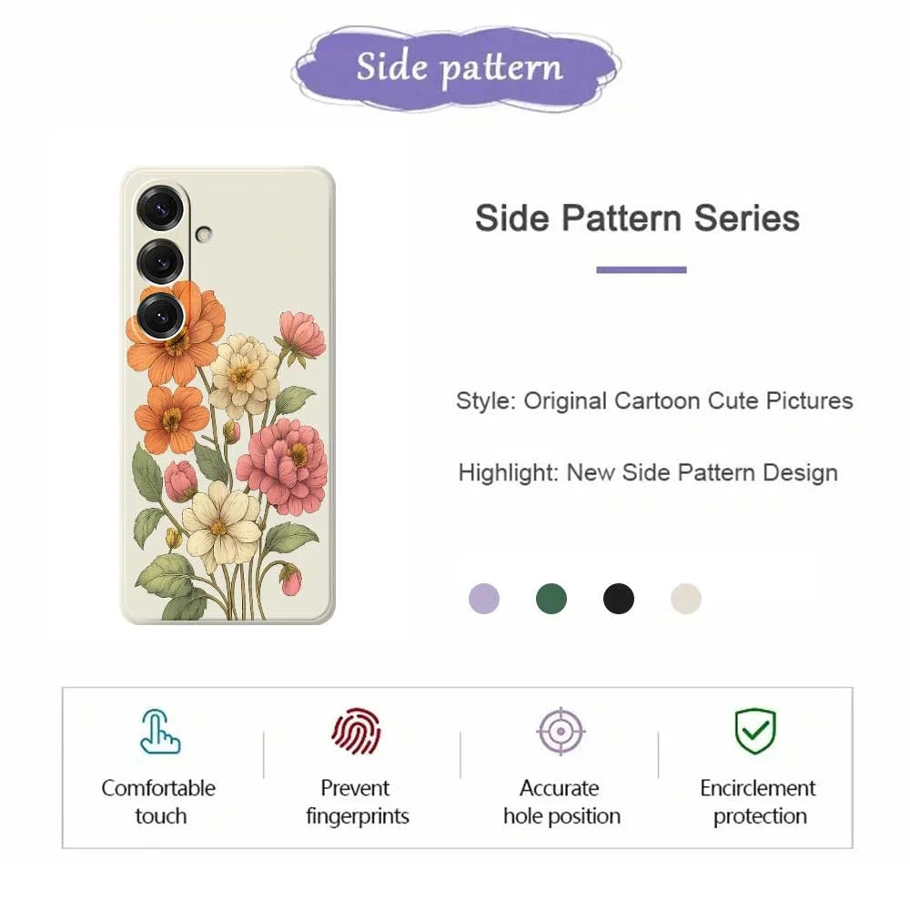 For Samsung Galaxy S25 Case Beautiful Flowers Pattern Printing Straight Edge TPU Phone Back Cover - Beige - 2