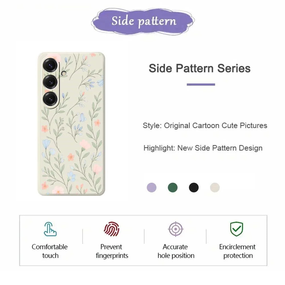 For Samsung Galaxy S25 Case Pink Blue Flowers Pattern Printing Straight Edge TPU Phone Back Cover - Beige - 2