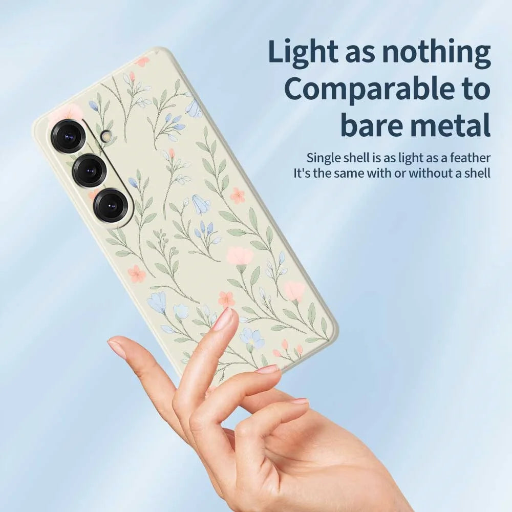 For Samsung Galaxy S25 Case Pink Blue Flowers Pattern Printing Straight Edge TPU Phone Back Cover - Beige - 4