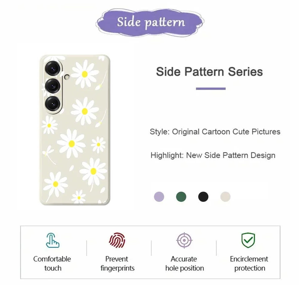 For Samsung Galaxy S25 Case White Daisy Pattern Printing Straight Edge TPU Phone Back Cover - Beige - 2