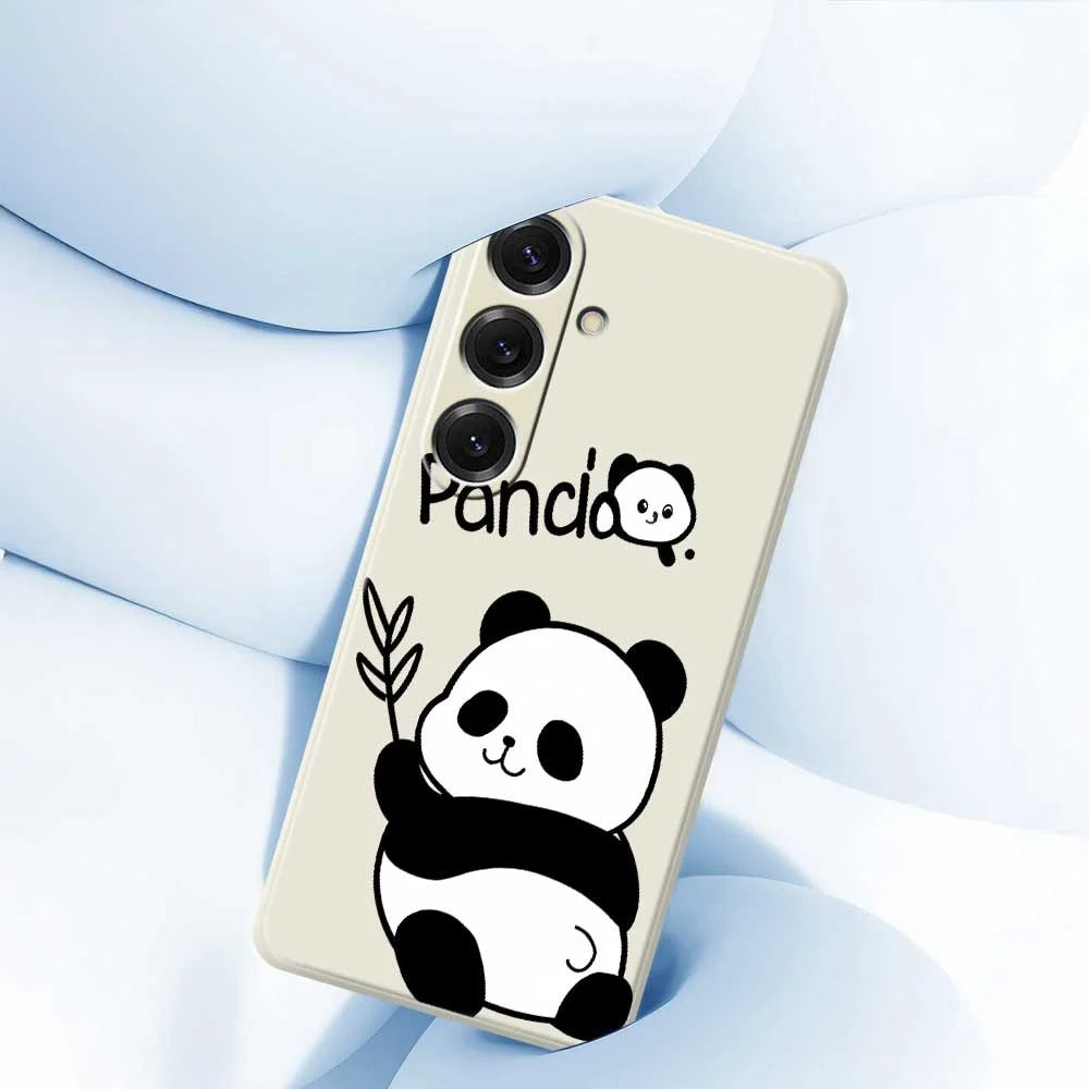 For Samsung Galaxy S25 Case Panda Pattern Printing Straight Edge TPU Phone Back Cover - Beige - 5
