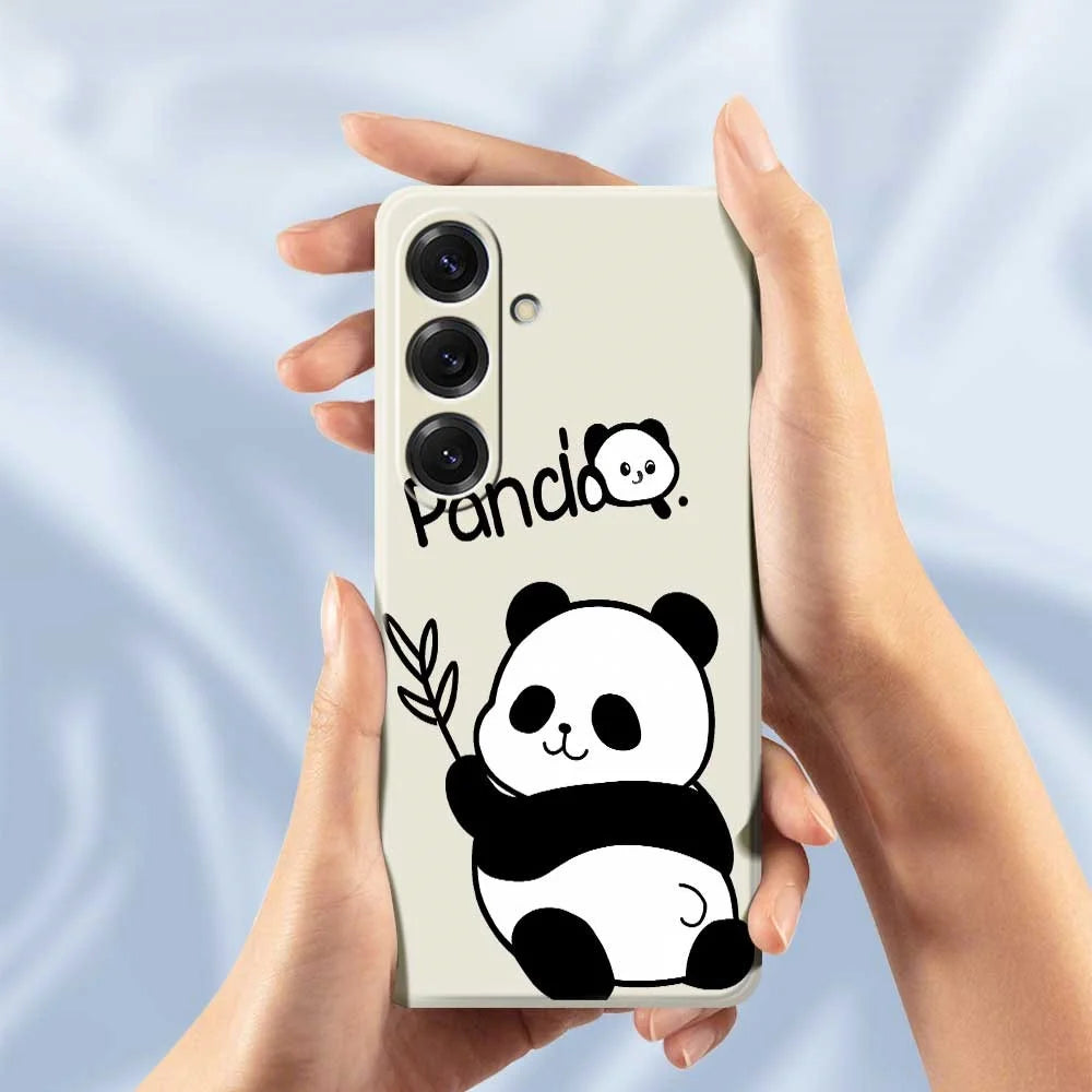 For Samsung Galaxy S25 Case Panda Pattern Printing Straight Edge TPU Phone Back Cover - Beige - 6