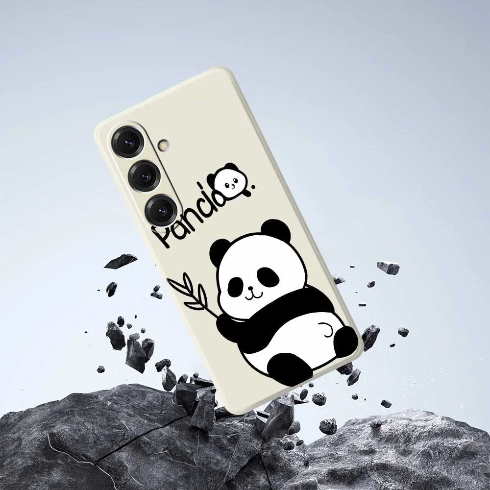 For Samsung Galaxy S25 Case Panda Pattern Printing Straight Edge TPU Phone Back Cover - Beige - 7