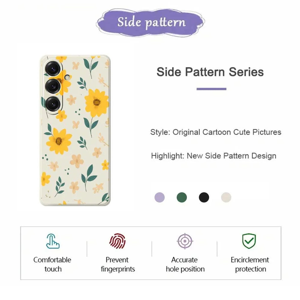For Samsung Galaxy S25 Case Yellow Floral and Leaves Pattern Printing Straight Edge TPU Phone Back Cover - Beige - 2