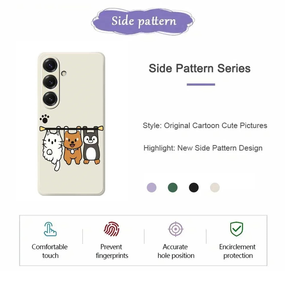 For Samsung Galaxy S25 Case Three Animal Dolls Pattern Printing Straight Edge TPU Phone Back Cover - Beige - 2