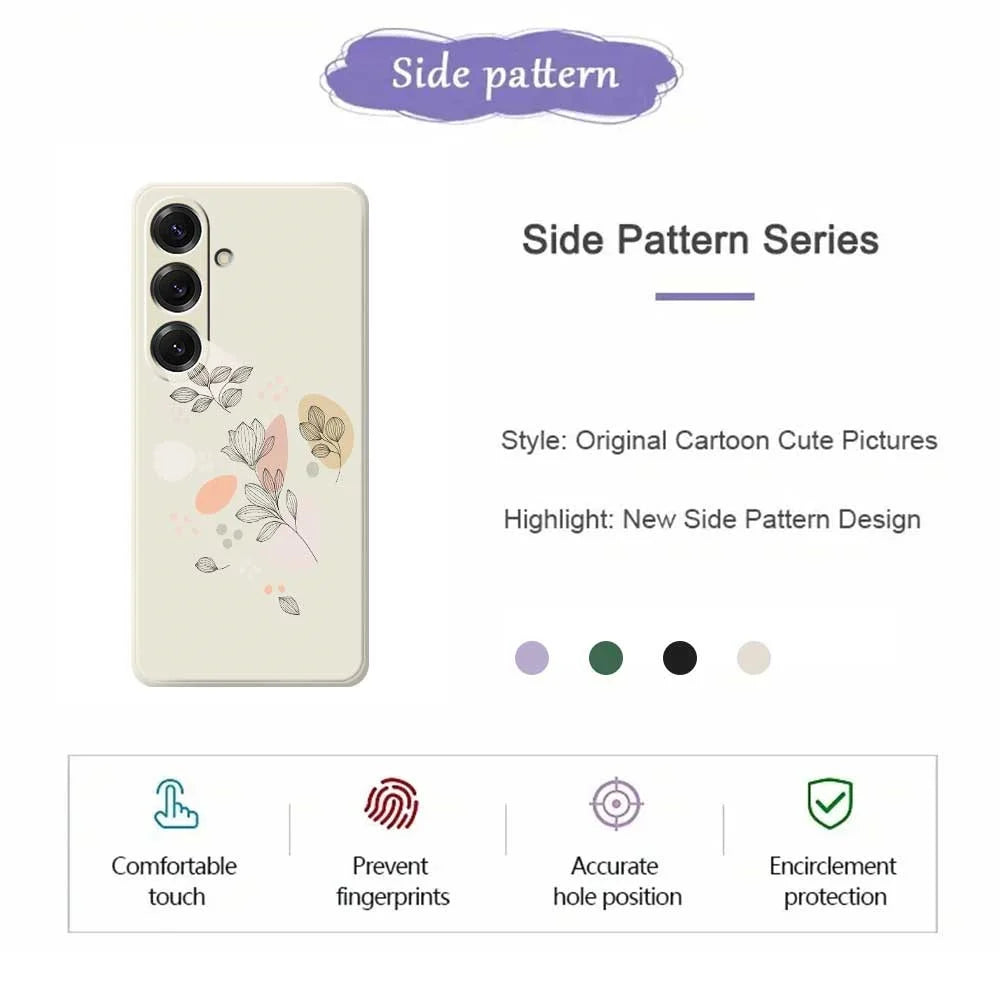 For Samsung Galaxy S25 Case Sketch Leaves Pattern Printing Straight Edge TPU Phone Back Cover - Beige - 2