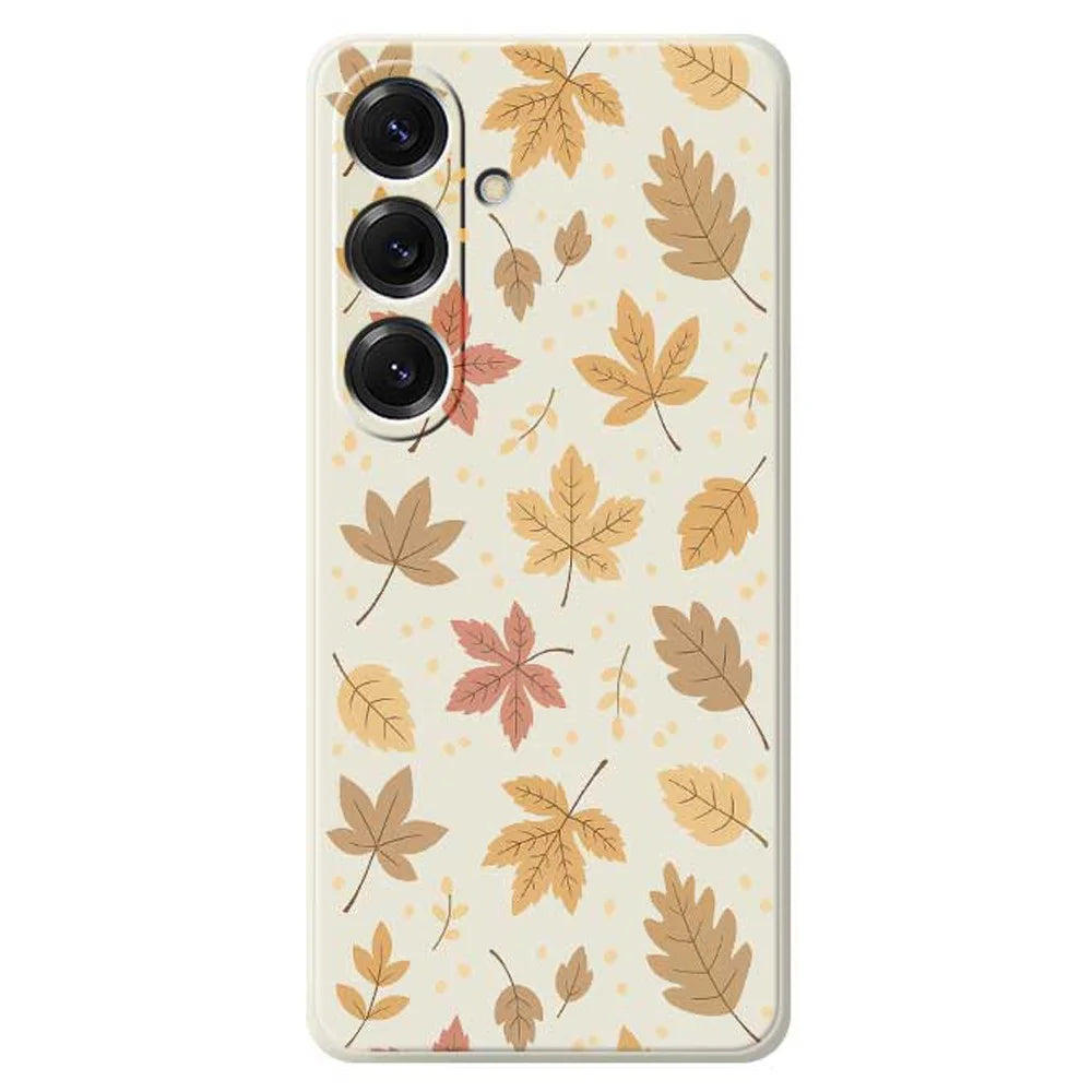 For Samsung Galaxy S25 Case Leaves Pattern Printing Straight Edge TPU Phone Back Cover - Beige - 1
