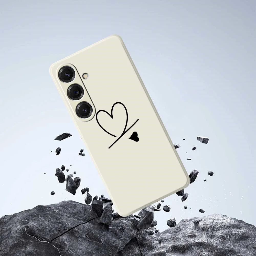 For Samsung Galaxy S25 Case Black Love Pattern Printing Straight Edge TPU Phone Back Cover - Beige - 7