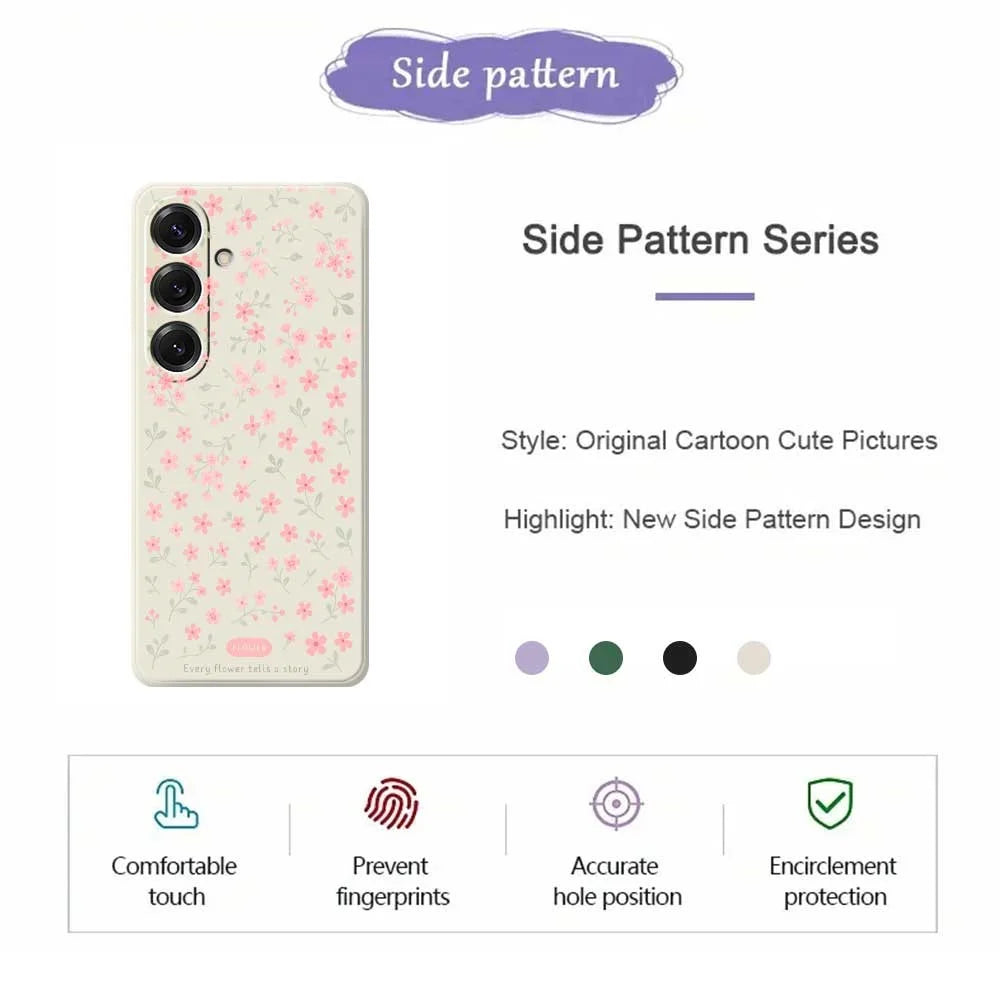 For Samsung Galaxy S25 Case Pink Small Flowers Pattern Printing Straight Edge TPU Phone Back Cover - Beige - 2