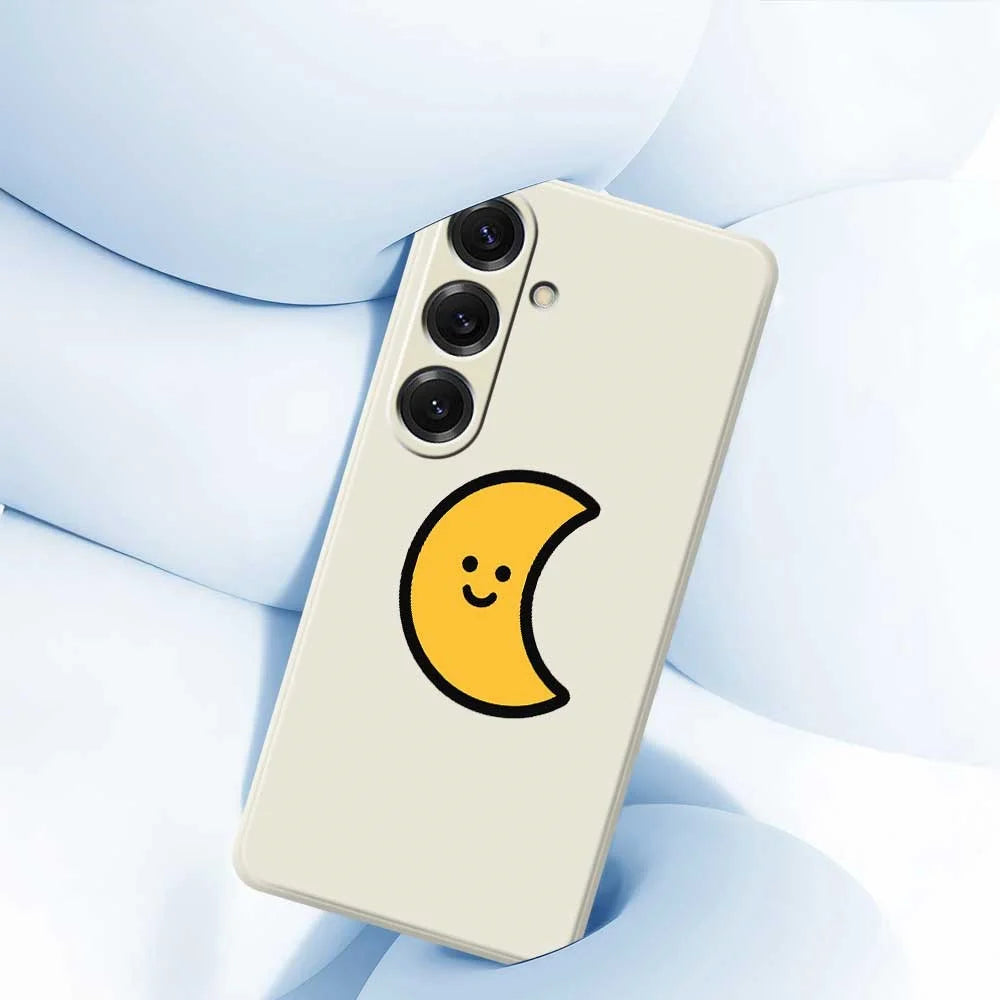 For Samsung Galaxy S25 Case Yellow Moon Pattern Printing Straight Edge TPU Phone Back Cover - Beige - 5