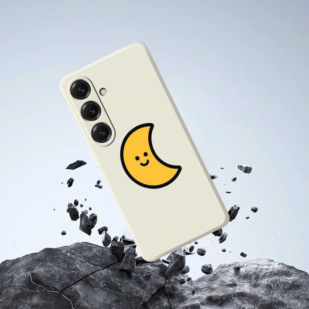 For Samsung Galaxy S25 Case Yellow Moon Pattern Printing Straight Edge TPU Phone Back Cover - Beige - 7