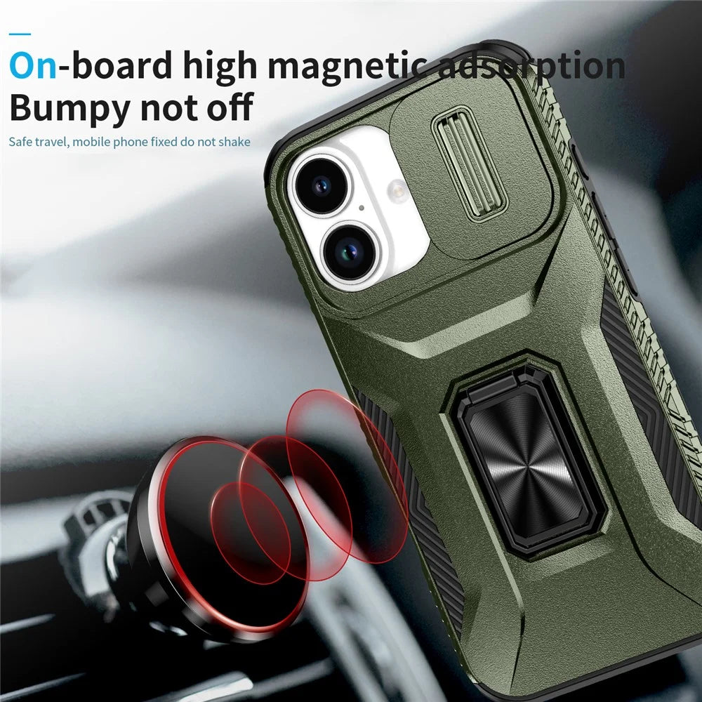 For iPhone 17 Case Camshield Kickstand TPU + PC Anti-Slip Phone Cover - Green - 5
