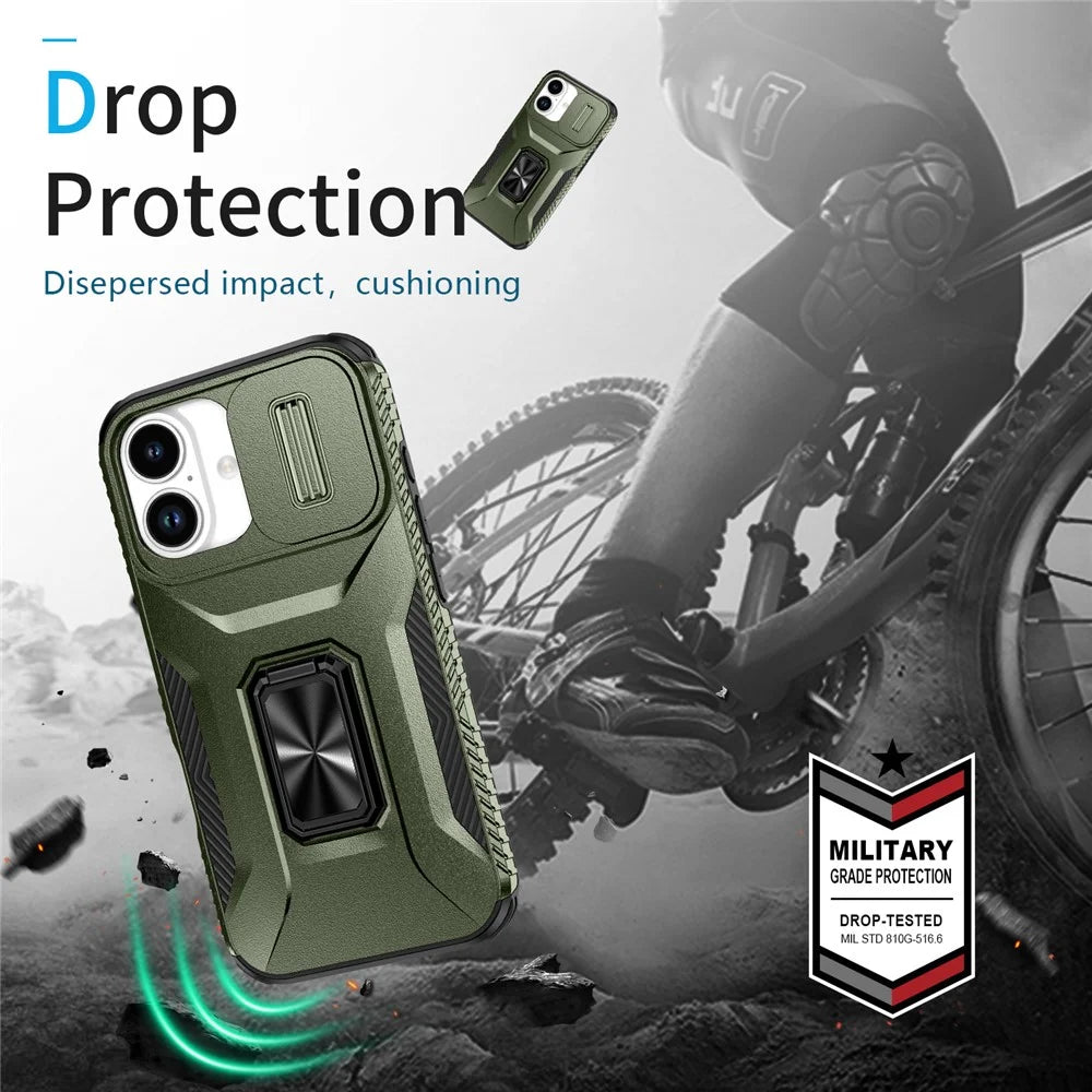 For iPhone 17 Case Camshield Kickstand TPU + PC Anti-Slip Phone Cover - Green - 6
