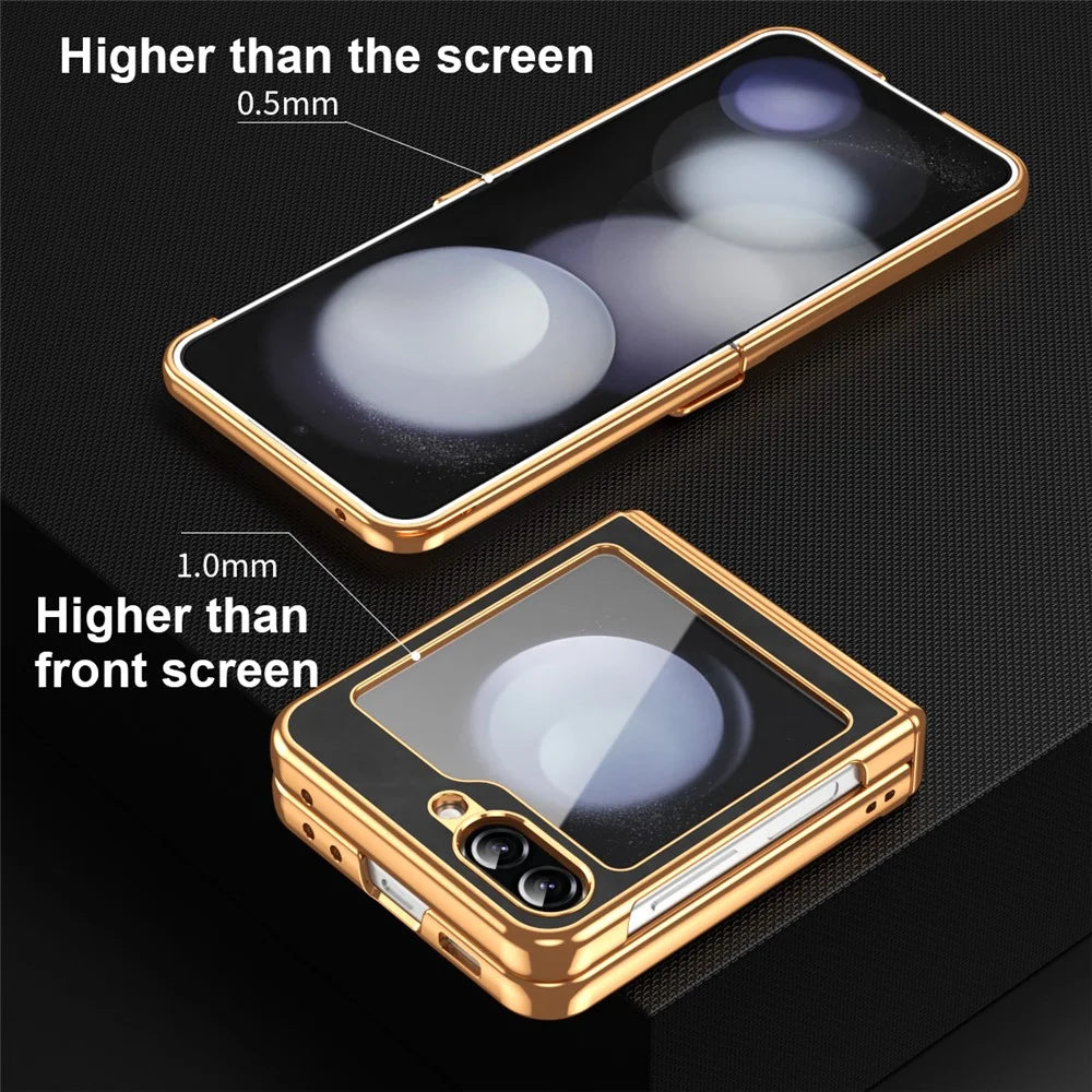 For Samsung Galaxy Z Flip7 FE 5G / Z Flip6 5G Case Hinge Protection Leather Coated PC Folding Phone Cover - Black - 3