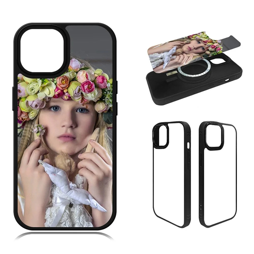 10Pcs For iPhone 15 Pro Max Case DIY Blank Heat Transfer TPU + PC Phone Back Cover with Magnetic Ring - 2