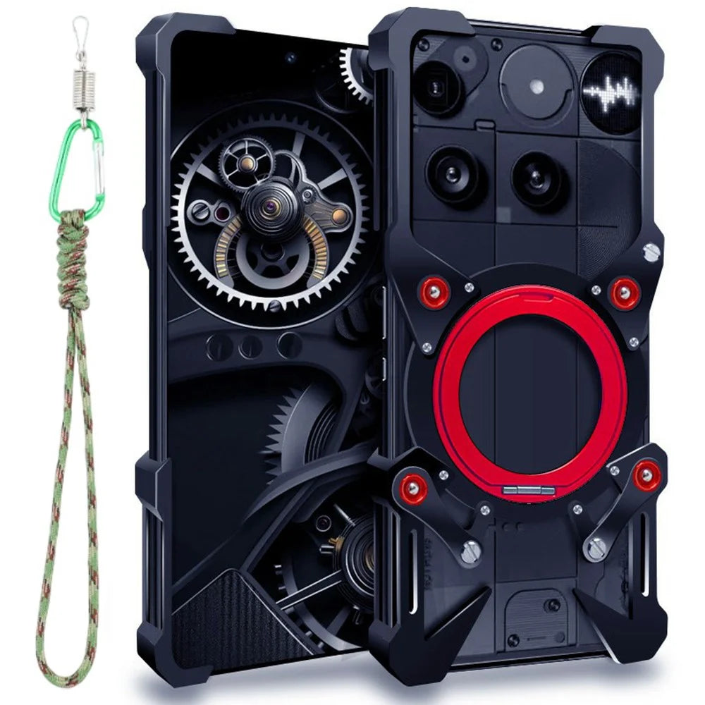 For Nothing Phone (3) 5G Bumper Case Kickstand Aluminum Alloy Magnetic Phone Cover with Wrist Strap - Black - 1
