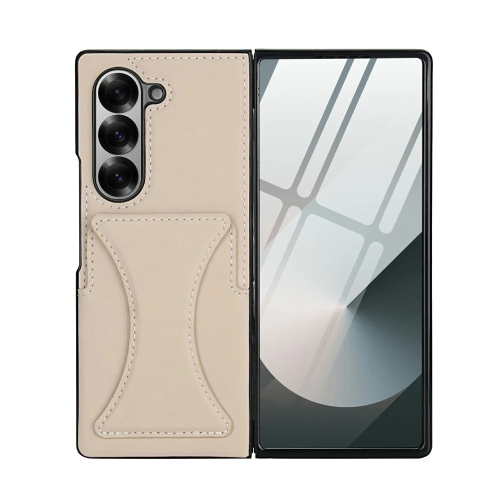 For Samsung Galaxy Z Fold5 5G Case Kickstand Leather + PC Folding Phone Cover with HD Screen Protector - Apricot - 2