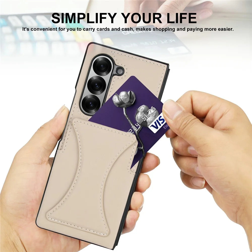 For Samsung Galaxy Z Fold5 5G Case Kickstand Leather + PC Folding Phone Cover with HD Screen Protector - Apricot - 7