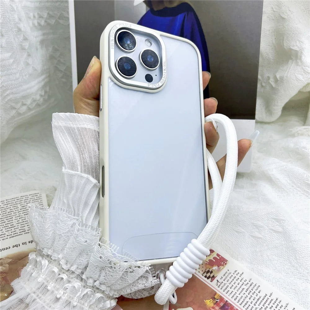 For iPhone 16 Pro Case Skin-Touch TPU + PC Clear Phone Back Cover with Wrist Strap - Antique White - 1
