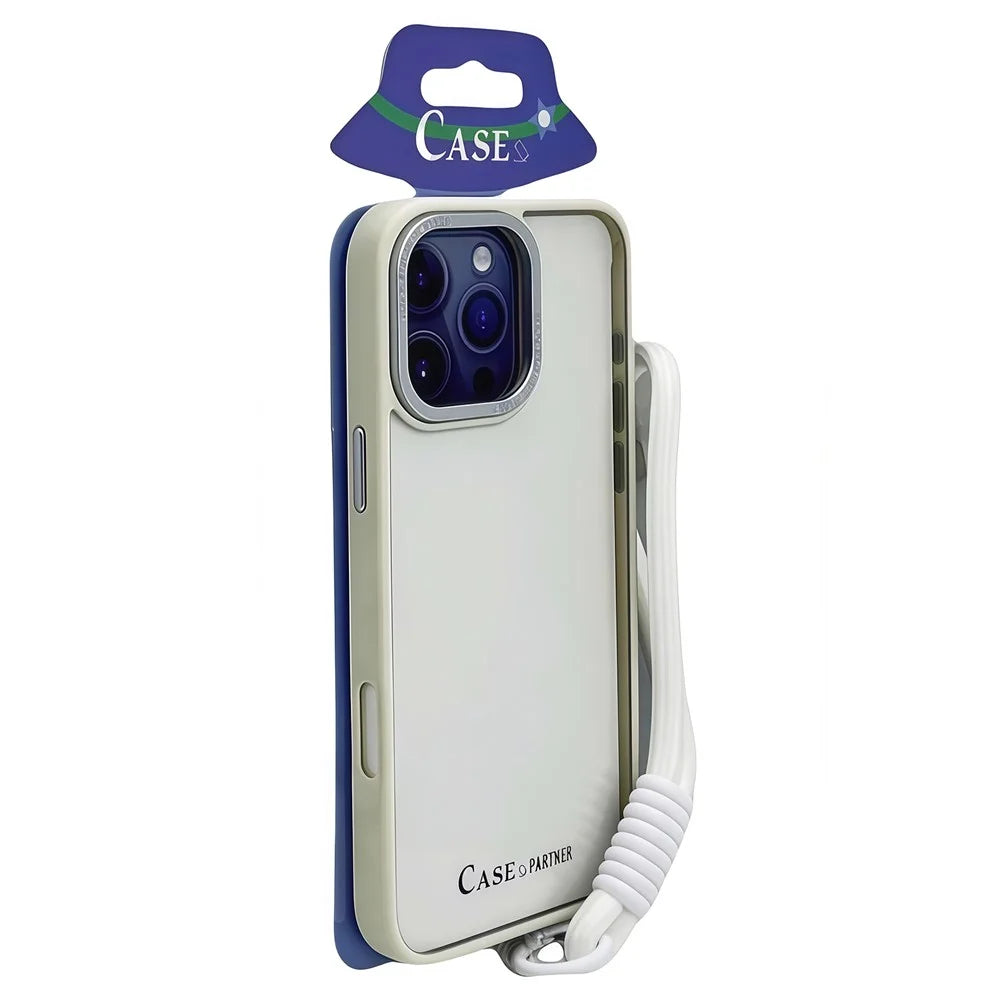 For iPhone 16 Pro Case Skin-Touch TPU + PC Clear Phone Back Cover with Wrist Strap - Antique White - 2