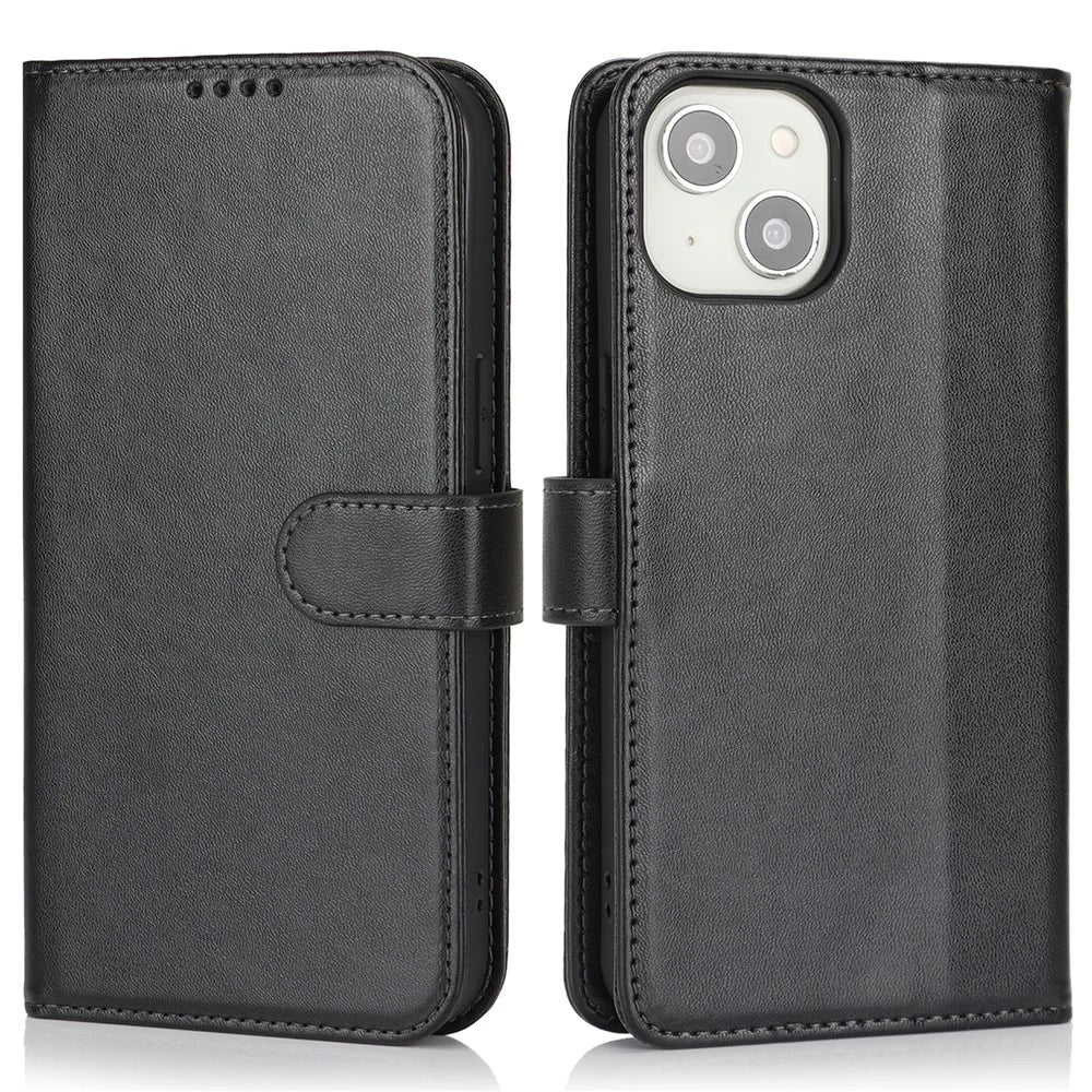 For iPhone 14 / 13 Stand Case Shockproof Leather Wallet Phone Cover - Black - 1