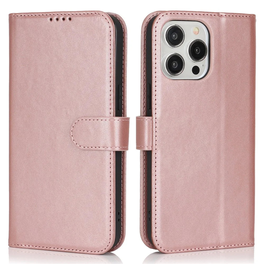 For iPhone 13 Pro Stand Case Shockproof Leather Wallet Phone Cover - Rose Gold - 1