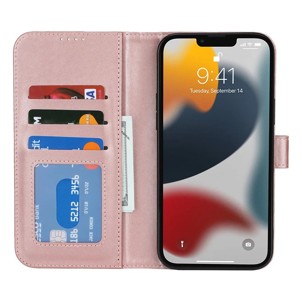 For iPhone 13 Pro Stand Case Shockproof Leather Wallet Phone Cover - Rose Gold - 2