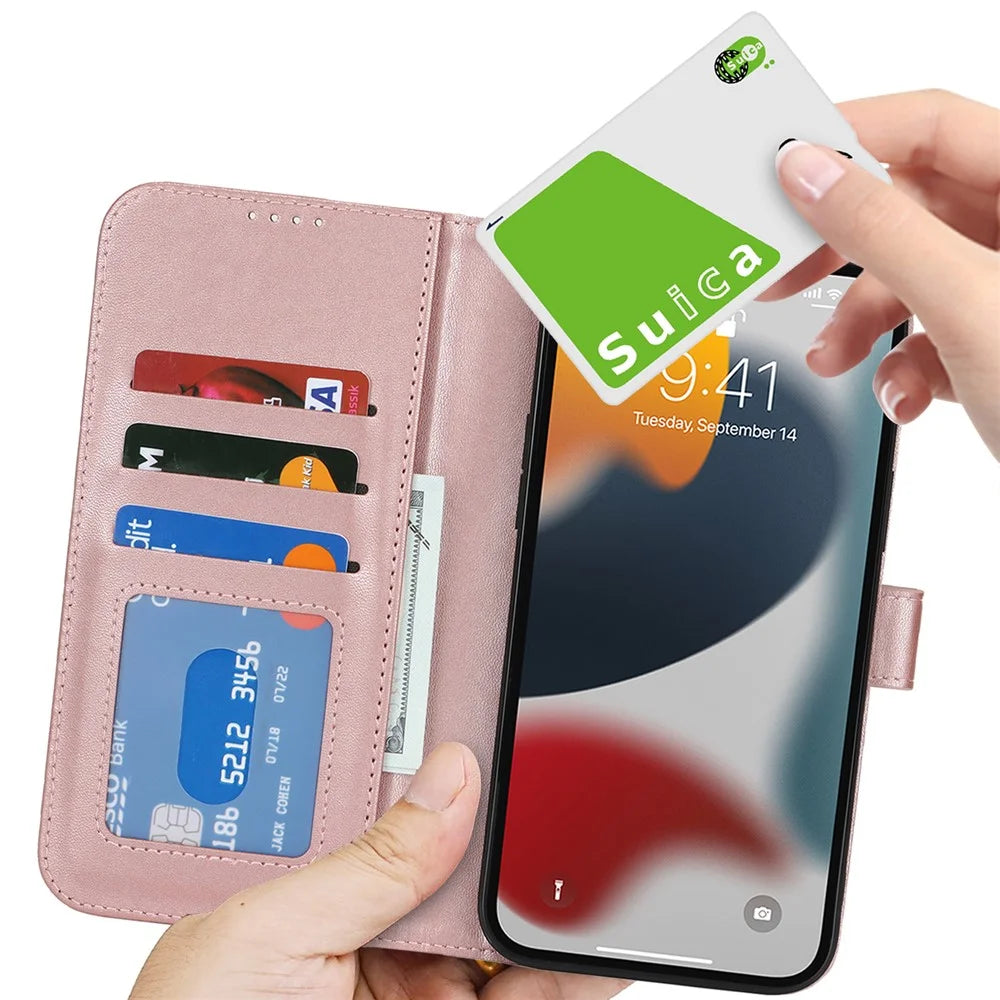 For iPhone 13 Pro Stand Case Shockproof Leather Wallet Phone Cover - Rose Gold - 5