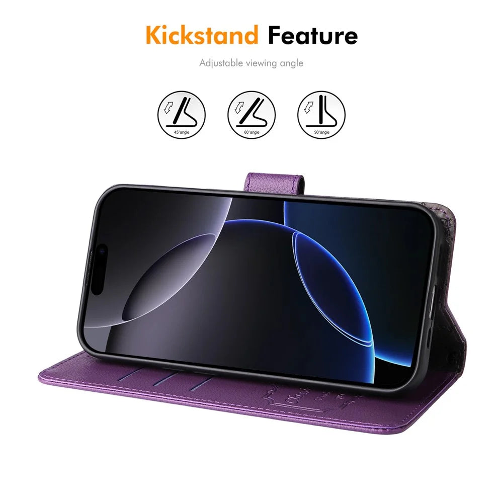 ENKAY HAT PRINCE For iPhone 16 Pro Max Wallet Case with Strap RFID Blocking Leather Stand Phone Cover - Purple - 3